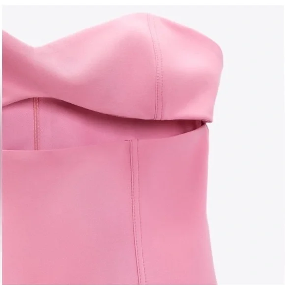 NWT Zara Barbie Pink Strapless Corset top with cut out fitted crop top L - Picture 7 of 9
